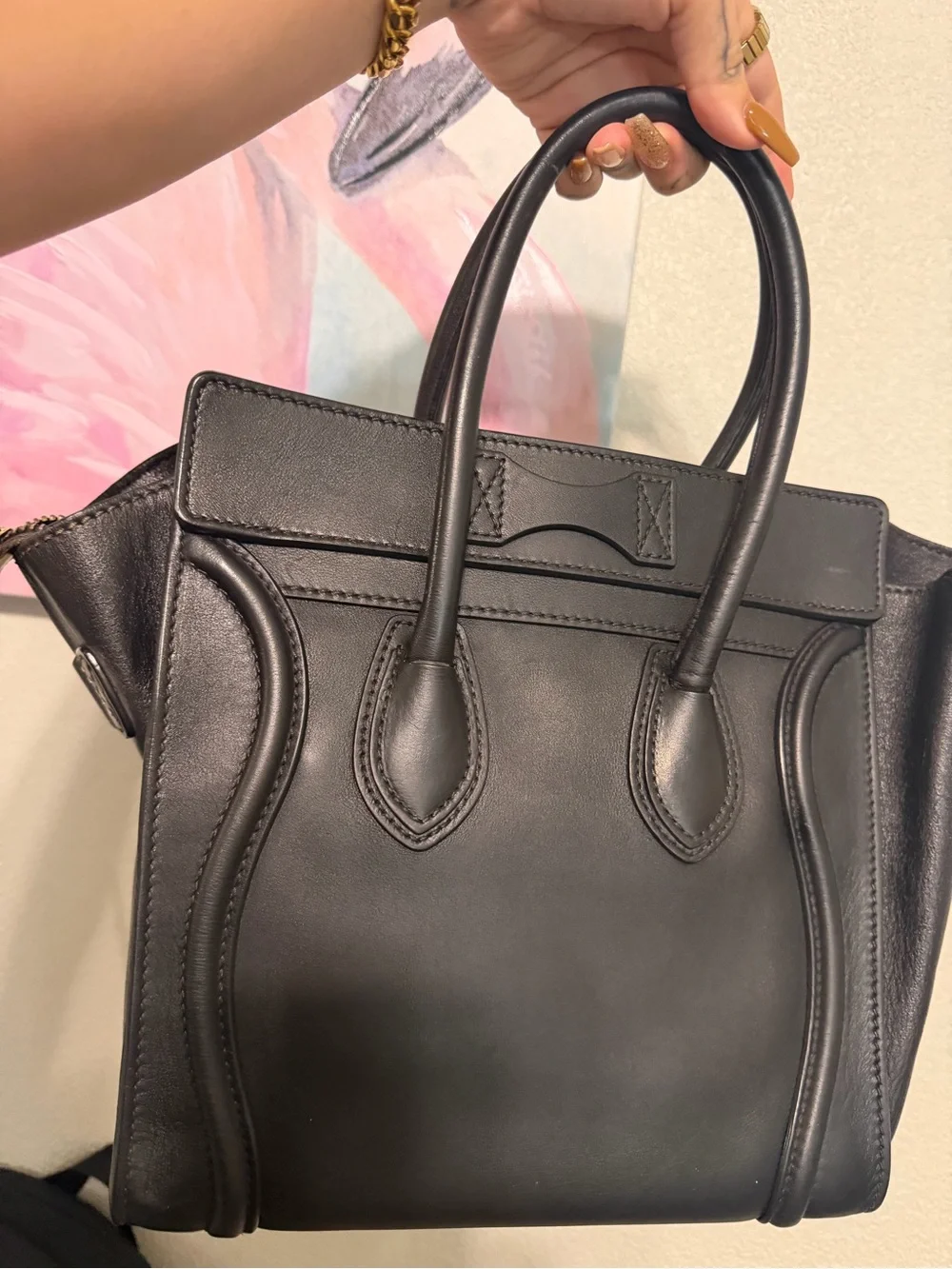 Black Mini Luggage Tote Celine - Sleek Leather Handbag